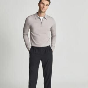 Reiss Robertson Merino Wool Zip-Neck Polo Shirt